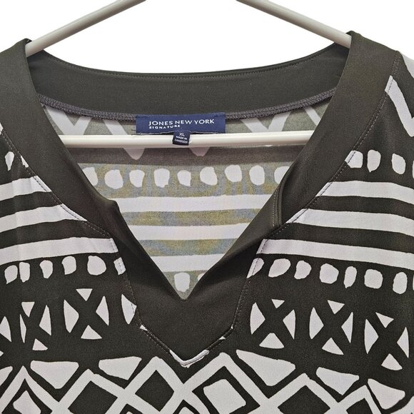 Jones New York Signature Womens V neck Signature 3/4 Sleeve Multi Print Stretchy - Picture 3 of 13